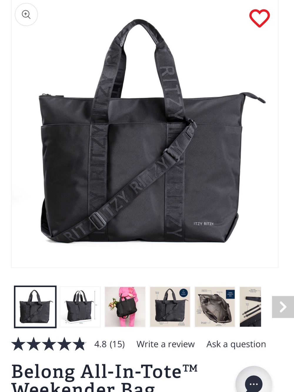Itzy Ritzy Black All-In-Tote Weekender Bag